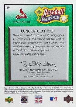 2005 Upper Deck Baseball Heroes - Signature Emerald #49 Ozzie Smith Back