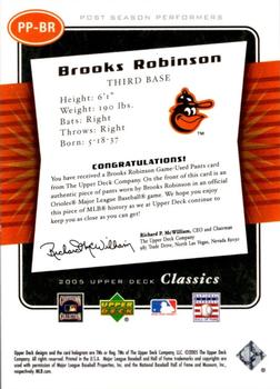 2005 Upper Deck Classics - Post Season Performers Materials #PP-BR Brooks Robinson Back