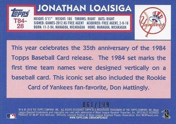 2019 Topps - 1984 Topps Baseball 35th Anniversary Chrome Silver Pack Black (Series Two) #T84-28 Jonathan Loaisiga Back