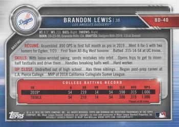 2019 Bowman Draft #BD-40 Brandon Lewis Back