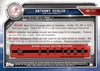 2019 Bowman Draft #BD-171 Anthony Seigler Back