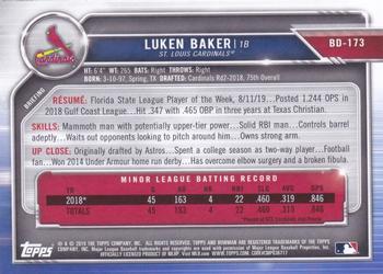 2019 Bowman Draft #BD-173 Luken Baker Back