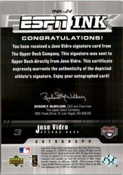 2005 Upper Deck ESPN - ESPN Ink #INK-JV Jose Vidro Back