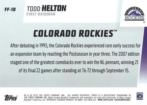 2019 Topps Franchise Feats 5x7 #FF-10 Todd Helton Back