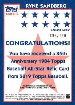 2019 Topps - 1984 Topps Baseball 35th Anniversary All-Stars Relics 150th Anniversary #ASR-RS Ryne Sandberg Back