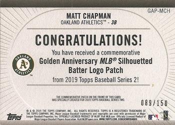 2019 Topps - MLB Logo Golden Anniversary Manufactured Patch 150th Anniversary #GAP-MCH Matt Chapman Back