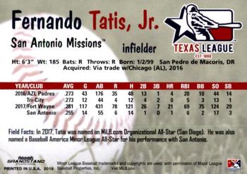 2018 Grandstand Texas League Top Prospects #NNO Fernando Tatis Jr. Back