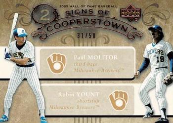 2005 Upper Deck Hall of Fame - Signs of Cooperstown Duals #MY Paul Molitor / Robin Yount Front