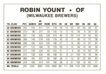 1990 Milwaukee Brewers Blue Border (unlicensed) #NNO Robin Yount Back