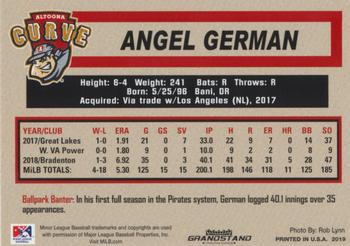 2019 Grandstand Altoona Curve #NNO Angel German Back