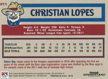 2019 Grandstand Frisco RoughRiders #NNO Christian Lopes Back