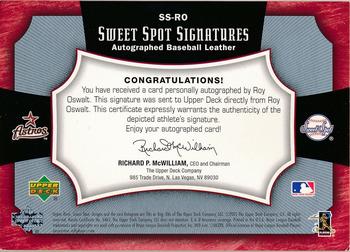 2005 Upper Deck Sweet Spot - Signatures Red-Blue Stitch Black Ink #SS-RO Roy Oswalt Back