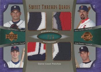 2005 Upper Deck Sweet Spot - Sweet Threads Quad Patch #STQ-RVMP Ivan Rodriguez / Jason Varitek / Joe Mauer / Jorge Posada Front