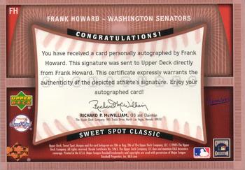 2005 Upper Deck Sweet Spot Classic - Signatures #FH Frank Howard Back