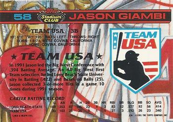 1992 Stadium Club Dome #58 Jason Giambi Back