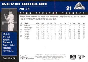 2009 MultiAd Trenton Thunder #16 Kevin Whelan Back