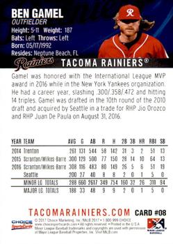 2017 Choice Tacoma Rainiers #08 Ben Gamel Back