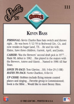 1992 Studio #111 Kevin Bass Back