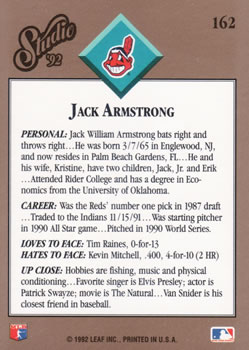 1992 Studio #162 Jack Armstrong Back