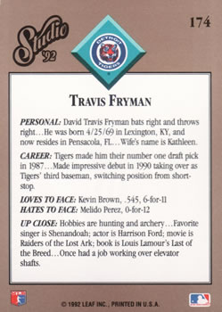 1992 Studio #174 Travis Fryman Back