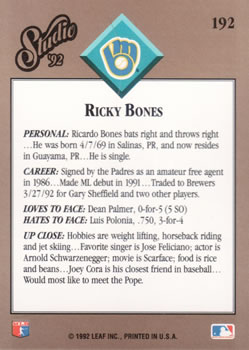 1992 Studio #192 Ricky Bones Back
