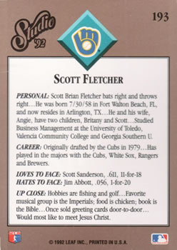 1992 Studio #193 Scott Fletcher Back