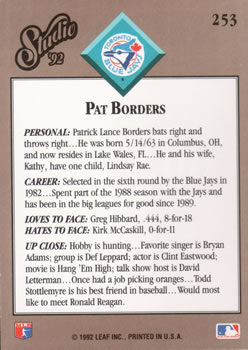 1992 Studio #253 Pat Borders Back