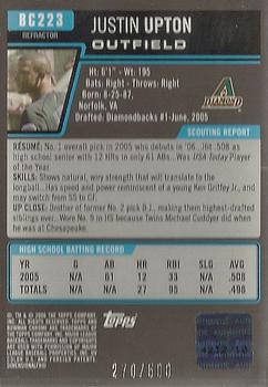 2006 Bowman Chrome - Prospects Refractors #BC223 Justin Upton Back