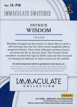 2019 Panini Immaculate Collection - Immaculate Swatches Laundry Tag #IS-PW Patrick Wisdom Back