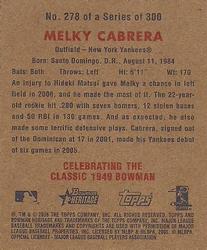 2006 Bowman Heritage - Mini #278 Melky Cabrera Back