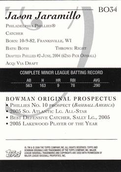 2006 Bowman Originals - Prospects #BO34 Jason Jaramillo Back