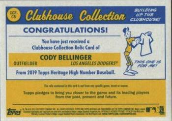 2019 Topps Heritage - Clubhouse Collection Relics High Number Gold #CCR-CB Cody Bellinger Back