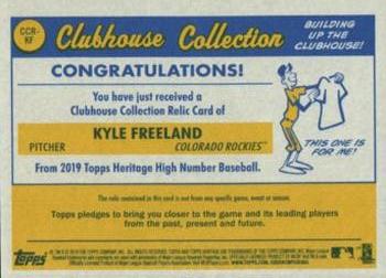 2019 Topps Heritage - Clubhouse Collection Relics High Number Gold #CCR-KF Kyle Freeland Back