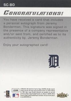 2006 Flair Showcase - Autographics #SC-BO Jeremy Bonderman Back