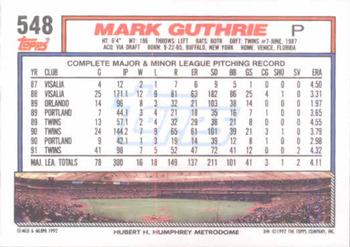 1992 Topps #548 Mark Guthrie Back