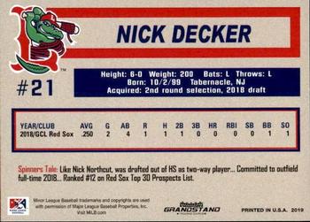 2019 Grandstand Lowell Spinners #NNO Nick Decker Back