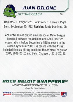 2019 Choice Beloit Snappers #11 Juan Dilone Back