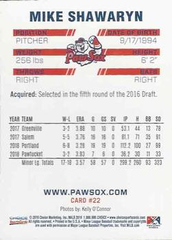 2019 Choice Pawtucket Red Sox #22 Mike Shawaryn Back