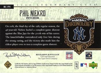 2006 SP Legendary Cuts - Baseball Chronology Platinum #BC-PN Phil Niekro Back