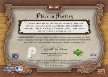 2006 SP Legendary Cuts - Place in History Signatures #PH-SC Steve Carlton Back