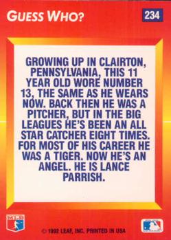 1992 Triple Play #234 Lance Parrish Back