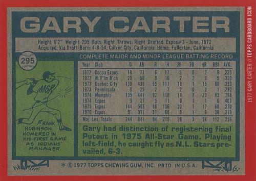 2015 Topps Cardboard Icons Gary Carter 5x7 - Red 5x7 #295 Gary Carter Back