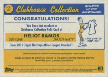 2019 Topps Heritage Minor League - Clubhouse Collection Relics Black #CCR-HR Heliot Ramos Back