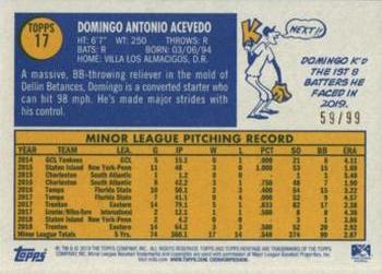 2019 Topps Heritage Minor League - Blue Border #17 Domingo Acevedo Back