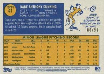 2019 Topps Heritage Minor League - Blue Border #41 Dane Dunning Back