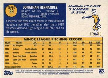 2019 Topps Heritage Minor League - Blue Border #89 Jonathan Hernandez Back
