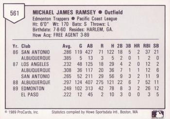 1989 ProCards Triple A #561 Mike Ramsey Back