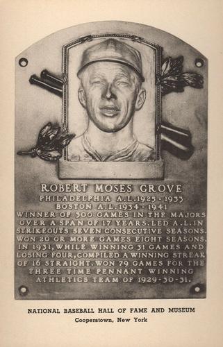 1953-55 Artvue Hall of Fame Plaque Postcards (Type 1) #NNO Lefty Grove Front