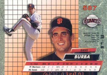1992 Ultra #587 Dave Burba Back