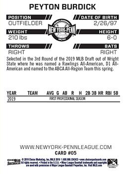 2019 Choice New York-Penn League Top Prospects #05 Peyton Burdick Back